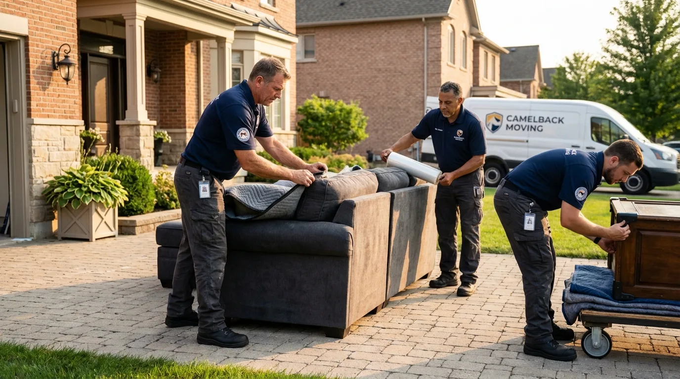 Large estate moving crew wrapping furniture in Harrisburg, NC