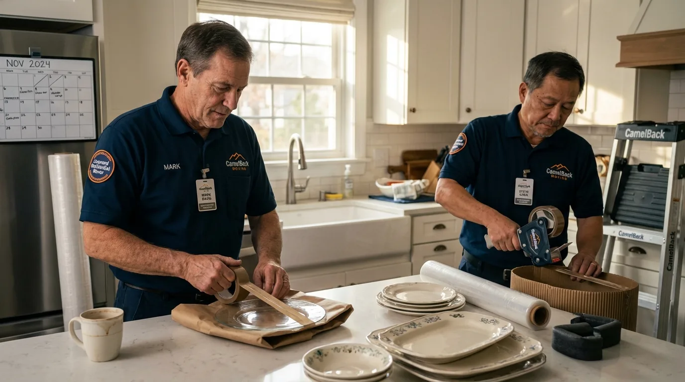 Professional crew packing kitchen dishware in Harrisburg, NC